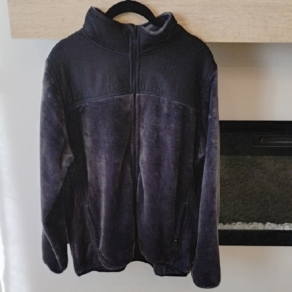 Women's Black And Dark Gray Fleece Zip Up Jacket Size Large